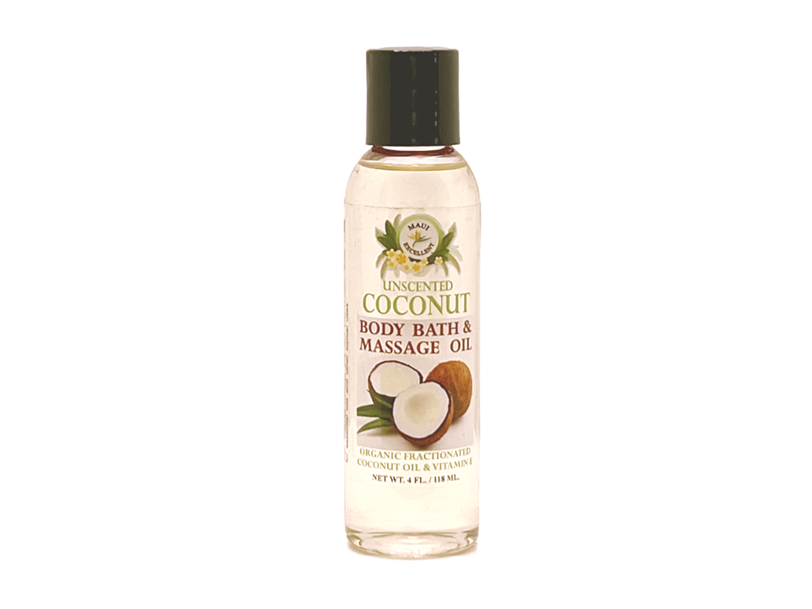 Maui Excellent Unscented Coconut Body Bath and Massage Oil, 4 Ounces